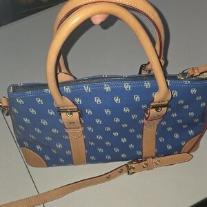 Dooney & Bourke Blue and Tan Signature Satchel